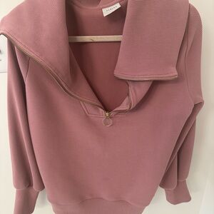 Varley Dusty Rose Ribbed Sweater with Zipper